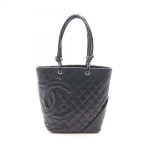 Chanel Cambon Line Medium Tote Bag Handbag Leather Women's Black A25167